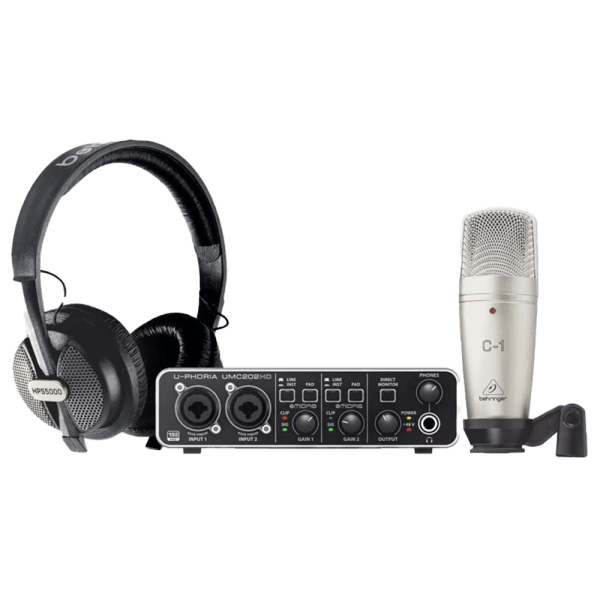 Behringer U-Phoria Studio Pro Recording/Podcasting Bundle with UMC202HD USB Audio Interface, Condenser Microphone, and Studio Headphones